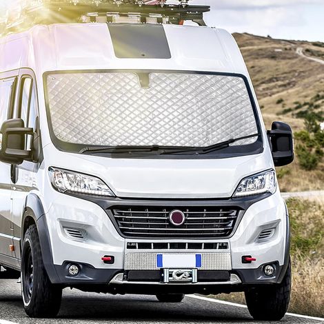 Pare-soleil avant de voiture, technologie tapis thermique compatible avec Fiat Ducato Citroën Jumper 2006-2021, protection solaire pour garder au chaud, protection de la vie privée, Silbrig (1/5)