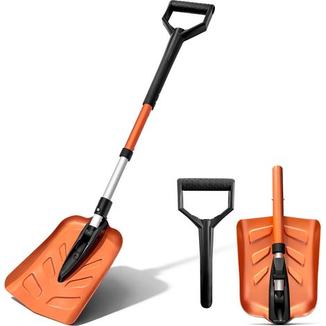 Pelle à neige 90 à 102 cm extensible pliable en aluminium avec poignée en D pour la maison, le jardin, la plage, la voiture, les urgences, le camping, la neige, la plantation, orange (1/5)
