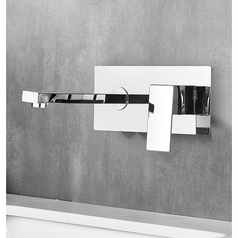 Lavabo entièrement en cuivre gris anthracite avec double poignée, robinet encastré pour eau chaude et froide, robinet de lavabo mural.