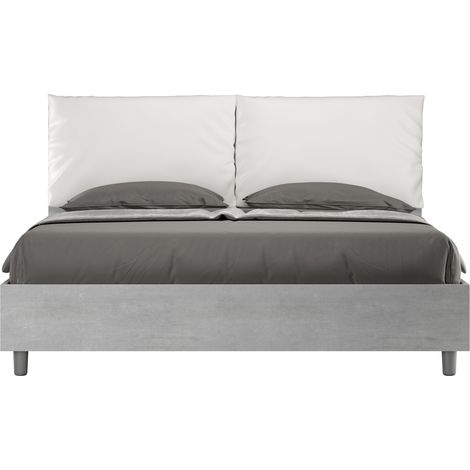 Letto Matrimoniale 160x190 cm con Rete Struttura Cemento con Cuscini in Similpelle Egos Antea Bianco (1/4)