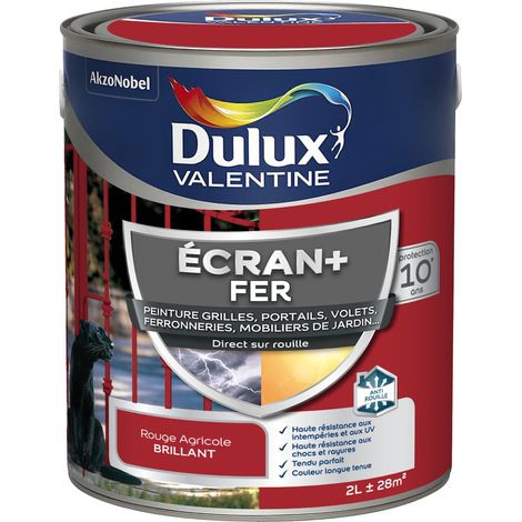 ECRAN+ FER BRILLANT - Peinture pour fer intérieur/extérieur - Grilles, portails, volets, ferroneries, mobiliers de jardin - Rouge Agricole 2 L - Dulux Valentine