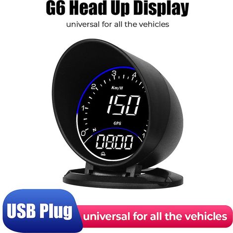 Affichage tête haute pour voiture, compteur de vitesse, kilométrage, G6 HUD, régime moteur, vitesse, GPS, boussole, horloge numérique, altimètre, alarme avec éclairage ambiant. (1/4)