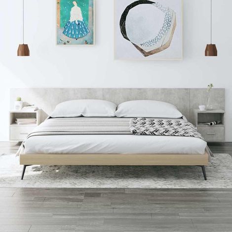Tête de lit avec 2 tables de chevet Gris béton en bois d’ingénierie 200 x 80 cm - PANGIVO (1/5)
