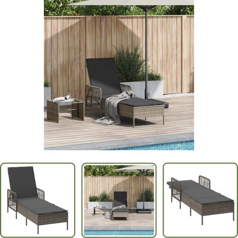 Poly-Rattan - Sonnenliege Grau und Dunkelgrau 55 x 200 x 92 cm Poly-Rattan (1/5)