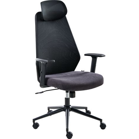 Silla de oficina multifuncional tapicería de malla reposabrazos y reposacabezas ajustables ajuste de la altura del asiento base giratoria inclinación del respaldo negro Oryn