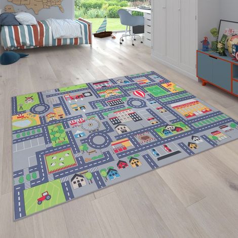 Paco Home Tapis De Jeu Tapis Pour Enfants Chambre D'Enfant Motifs Rues, Gris Gris 80x150 cm (1/4)