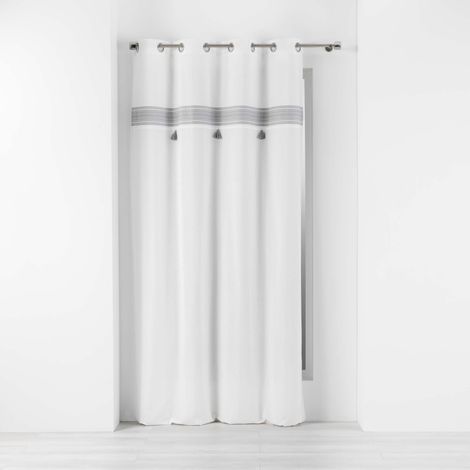 Rideau tamisant 140 x 240 cm 100% coton brodé Amaya Gris (1/4)