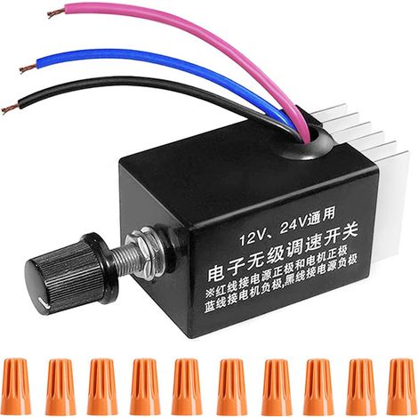 contrôleur de vitesse de moteur à courant continu DC 12V 24V 10A interrupteur régulateur de vitesse électronique universel en continu avec capuchon de câblage (1/5)
