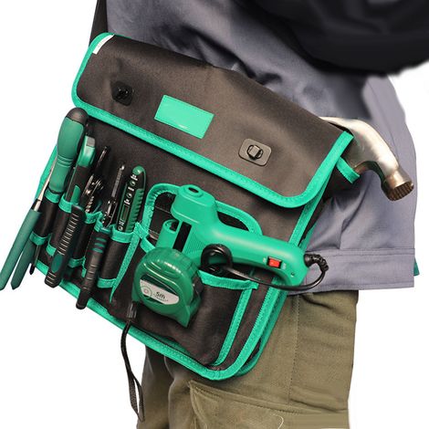 Sacoche à outils grande capacité en tissu Oxford imperméable pour électricien, idéale pour perceuse électrique, avec 4 trous et format banane (560 x 190 mm / 22 x 7,5 pouces). (1/5)