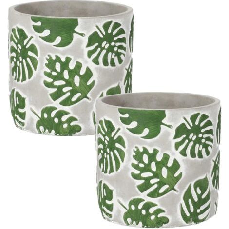 Lot de 2 pots de fleurs en béton décoratif Motif feuille de fenêtre Monstera 14 cm-NANOTEH (1/5)