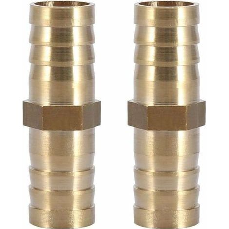 (16 mm, 2 Stück) Zweiwege-Rohrverbinder aus Messing mit Widerhaken, gerade Ausführung, passend für 6/8/10/12/14 mm (1/5)