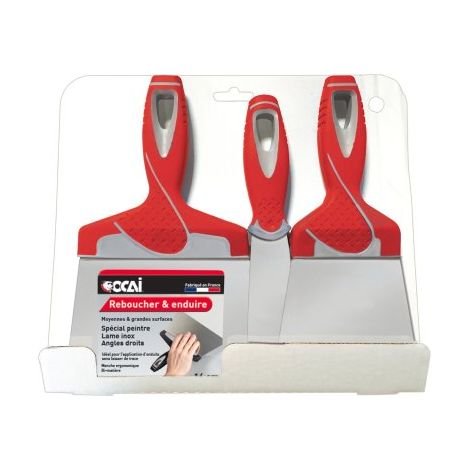 Lot de 3 couteaux de peintre acier inox avec poignée bi-matière : 4, 10 & 16 cm - OCAI