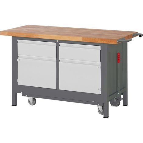 STIER Werkbank Premium mit abs. Fahrgestell, 2 Schubladen und 2 Flügeltüren BxTxH 1500x700x880 mm (1/5)