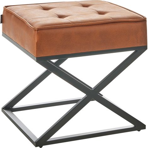 Taburete reposapiés moderno retro tapizado piel sintética patas de metal naranja Murdo (1/5)