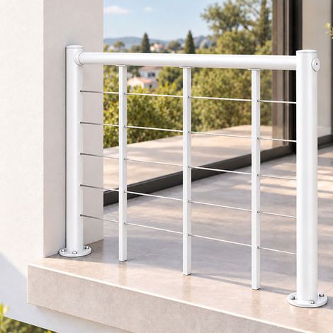 Ringhiera per scala dritta - Bianco - Acciaio termolaccato - Lunghezza 1m - Corrimano in PVC - RE-I-SLM-PVC-B (1/5)