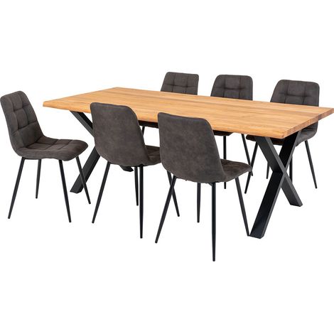 Toulon Essgruppe Esstisch 95x200cm natur und 6 Middelfart Stuhl grau. (1/5)