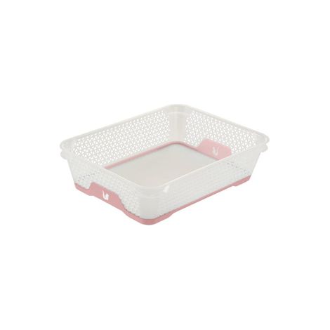 Mini Cesta, Antideslizante, DIN A5, 26,5 x 20 x 7 cm, Jonas, Transparente/Rosa