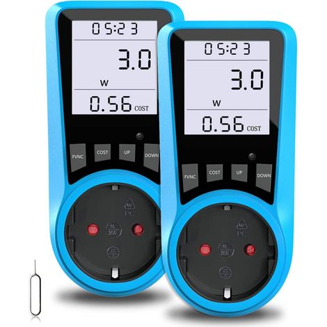 Electricity Cost Meter, BMK Electricity Meter Power Meter Energy Cost Meter Power Meter Socket, Power Meter Meter with Larger LCD Screen, Overload Protection 3680W (2pcs)