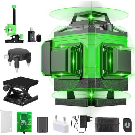 Niveau laser vertical et horizontal autonivelant – 8 lignes laser vertes – Précision +/- 1/9 pouce sur 33 pieds – Autonomie jusqu'à 16 heures (1/5)