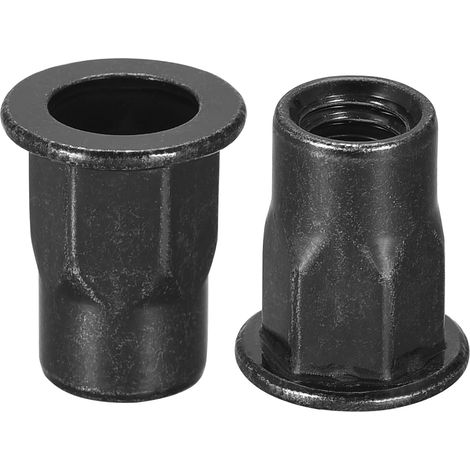 Écrous à rivets M6, demi-hexagonaux en acier au carbone zingué à tête plate, écrou d'insertion fileté noir 20 pièces (1/5)