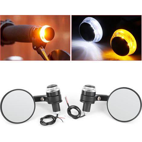 2 Stück 22 mm (7/8 Zoll) runde Lenkerendspiegel mit LED-Blinker, universell für Motorräder (1/5)