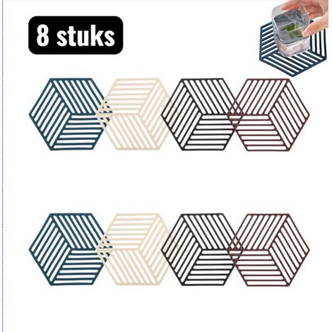 pièces - Dessous-de-verre - Ensemble de Dessous-de-verre Minimalistes - Dessous-de-verre en Silicone - Avec Rayures et Design Ouvert pour Pots, Casseroles et Tasses - Quatre couleurs (1/5)