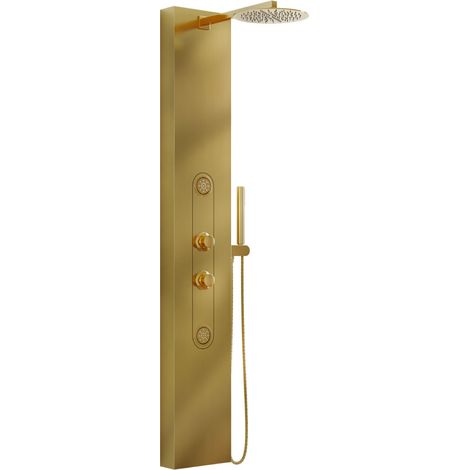 COLONNA PANNELLO DOCCIA IN ACCIAIO INOX ORO EFFETTO SATINATO CON DOCCETTA,FLESSIBILE E GETTI ORIZZON - ORO EFFETTO SATINATO - AER