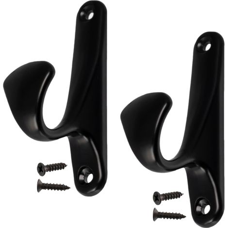Lot de 2 Patères murales 90x25x47 mm - crochet/cintre porte-manteau chapeau peignoir salle de bain serviette douche WC buanderie - en métal - couleur noir (1/5)