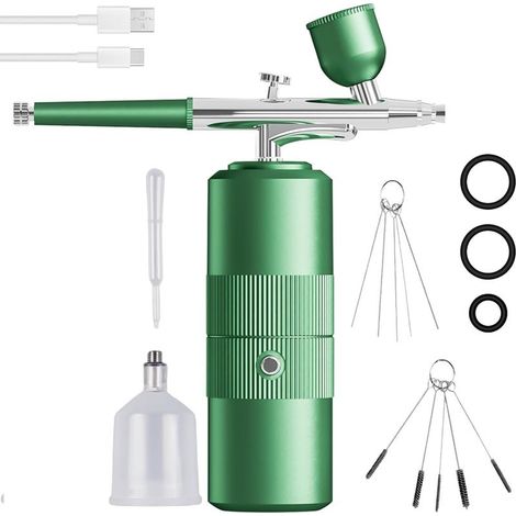 Kit aérographe avec compresseur, aérographe portable sans fil,vert , pistolet aérographe portatif multifonction, pour nail art, décoration gâteaux (1/5)