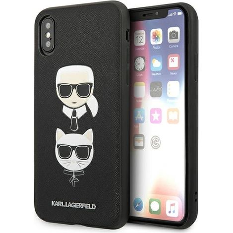 Karl Lagerfeld KLHCPXSAKICKCBK iPhone X/XS negro/negro estuche rígido Saffiano Karl&Choupette Head (1/5)
