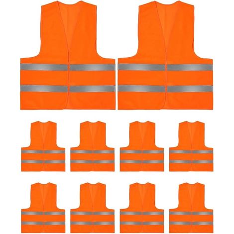 Gilet haute visibilité orange avec bandes réfléchissantes pour adultes et enfants, gilet de sécurité pour la voiture, gilet de protection pour vélo et moto, lot de 10 (1/5)