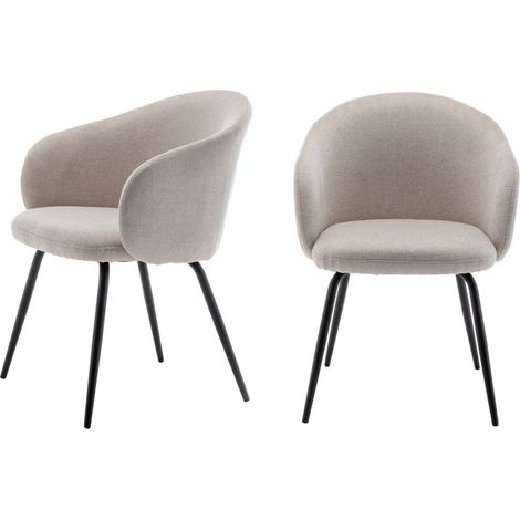 Drawer – Lot de 2 fauteuils de table en tissu polyester beige – Design moderne et élégant – Rembourrage confortable – Pour salon et salle à manger (1/5)