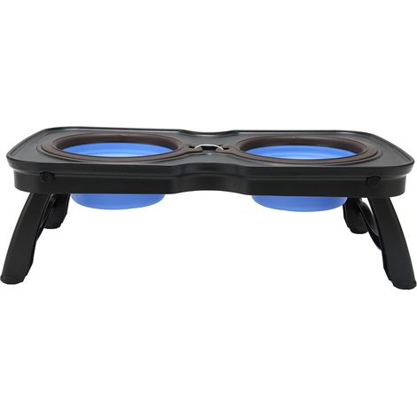 Gamelles pliables et surélevées pour chien, portables, doubles, surélevées, avec support, pour camping en plein air, voyage, grand, bleu (1/5)
