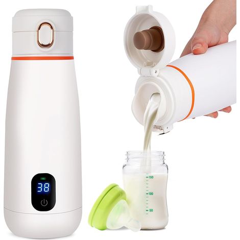 Chauffe Biberon Portable/Voiture/Voyage, 350ml, Universel, Sans Fil, Température Précise,Autonomie 24h, Rechargeable USB, Lait Maternel, Lait Tempérture Réglable 37°C a 55°C (1/5)