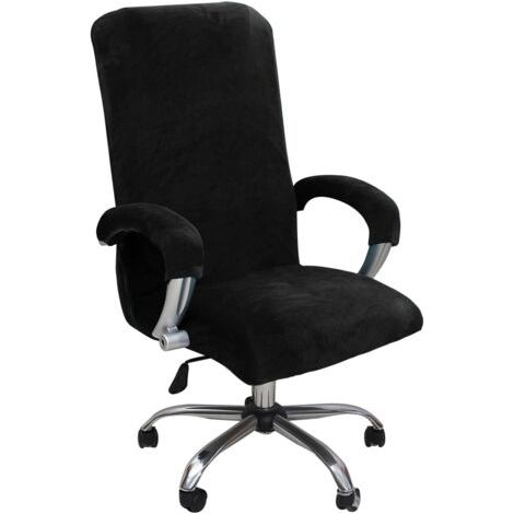 Housse de Chaise de Bureau avec Accoudoir Peluche Velours Couleur Unie,Housse pour Chaise Tissu élastique Amovible et Résistante pour Fauteuil de Bureau Rotatif Chaise,Noir(XL) (1/5)