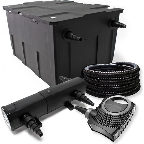 Wiltec Komplettset: CBF-550 Teichfilter bis 60000 L Teichfilteranlage als Durchlauffilter, NEO10000 SuperECO Teichpumpe 10000l/h 80W, CUV-236 Teichklärer UVC Klärer mit 36W, 25m Teichschlauch 25 mm