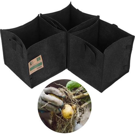 [Plantation en Pots] Sacs de Culture en Felt Noir Rectangulaire avec Poignées Kit de 3 Dimensions 23.5x23.5x25cm pour Jardiner Légumes et Fraises (1/5)