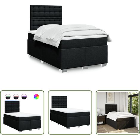 vidaXL LED-Beleuchtung - Boxspringbett mit Matratze Schwarz 120x200 cm Stoff (1/5)