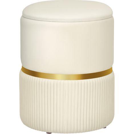 Pouf repose-pied coffre rangement velours tricoté beige 36x36x44 cm