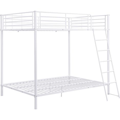 Vente-Unique – Lit superposé 2 places 140 x 190 cm – Structure métal blanc – Sommier à lattes rigides – Charge max 240 kg – Montage facile (1/5)