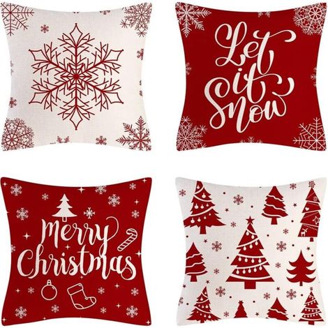 Coussin Taie d'oreiller de No毛l, 4pcs Housse de Coussin No毛l 45x45cm Housse de Coussin d茅co No毛l, Taie d'oreiller en Lin de No毛l pour Decoration Noel Int茅rieur Maison Les Voitures Canap茅s (1/5)