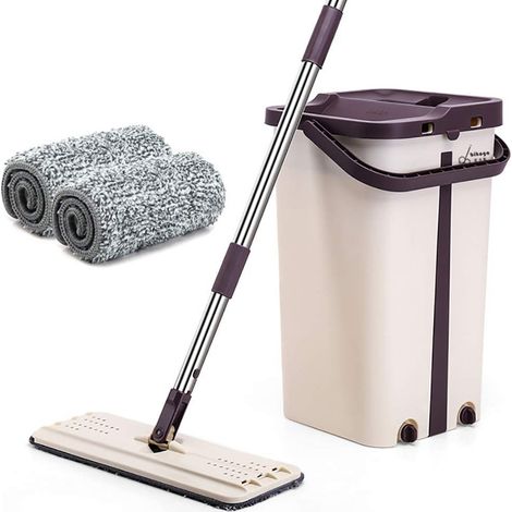 TrAdE Shop Traesio - Magic Flat Mop Mocio In Microfibra Lavapavimenti Pratico Con Secchio Strizzatore - (1/2)