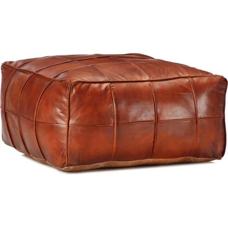 vidaXL Pouf 60 x 60 x 30 cm Brun roux Cuir véritable de chèvre (1/5)