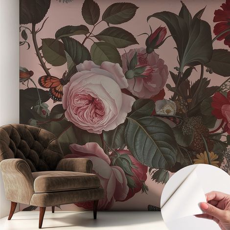 Selbstklebend Tapete modern Wohnzimmer - Wanddekoration - einfach anzubringen Blumige Eleganz 250x250 cm (1/5)