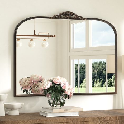Keonjinn Vintage Spiegel, 101x75cm, Bronze, Dekospiegel mit quadratischen Ecken, dezentes Reliefdesign, Barock-Stil, eleganter Wandspiegel rechteckig für Badezimmer, Wohnzimmer & Schlafzimmer (1/5)