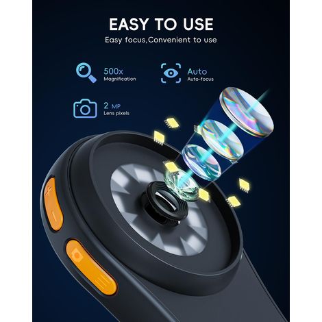 Microscopio digitale portatile SGAINUL da 2,0 pollici IPS, lente d'ingrandimento elettronica ricaricabile 500X con 8 LED per bambini e adulti (1/4)