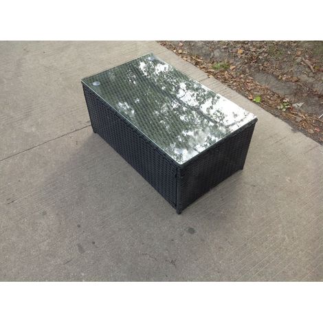 Fimous Rattan Oblong Table Basse Mobilier De Jardin Extérieur Patio Furniture Noir (1/4)