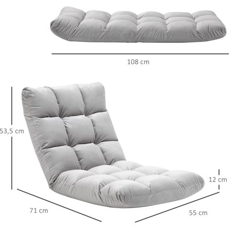 Fauteuil de sol pliable et inclinable, dossier réglable et rembourré, idéal pour regarder la télévision, lire ou méditer. Canapé relaxant, fauteuil de lecture pour la méditation à domicile, gris. (1/5)