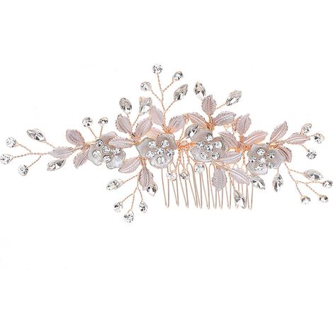 Mit Blumen verzierte Haarspangen für die Hochzeit, Perlenhaarspangen, Strass-Haarschmuck, Haaraccessoires für die Hochzeit von Frauen und Mädchen (Roségold) (1/5)