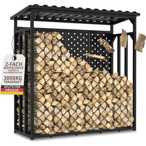 Kaminholzregal außen Metall mit Abdeckplane VERZINKT 187cm x 88cm x 186cm Stapelhilfe Brennholz Garten 49 kg (1/5)